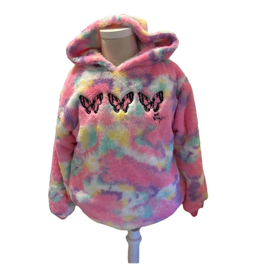 Betsey Johnson Youth Girls Rainbow Pullover Hoodie Sweater (PINK/Tie Dye) Sz M